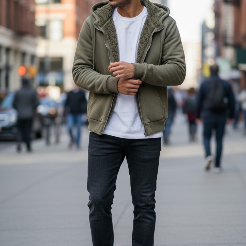 Men's Abercrombie fleece Olive Green Hooded Jacket